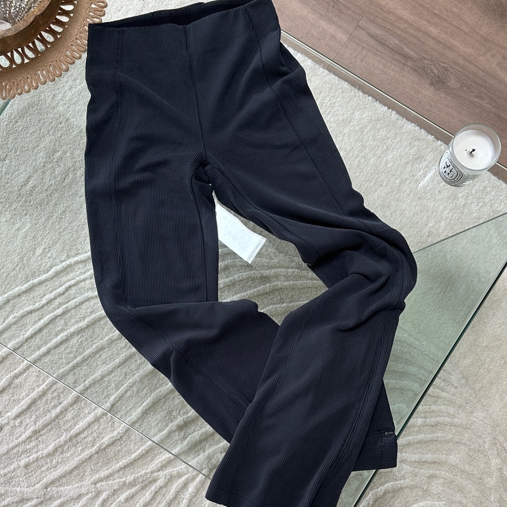 Grey Ribbed Lululemon High-Waist Flare Pants